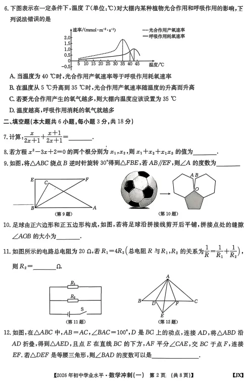 2026中考数学冲刺一 金太阳 第2张