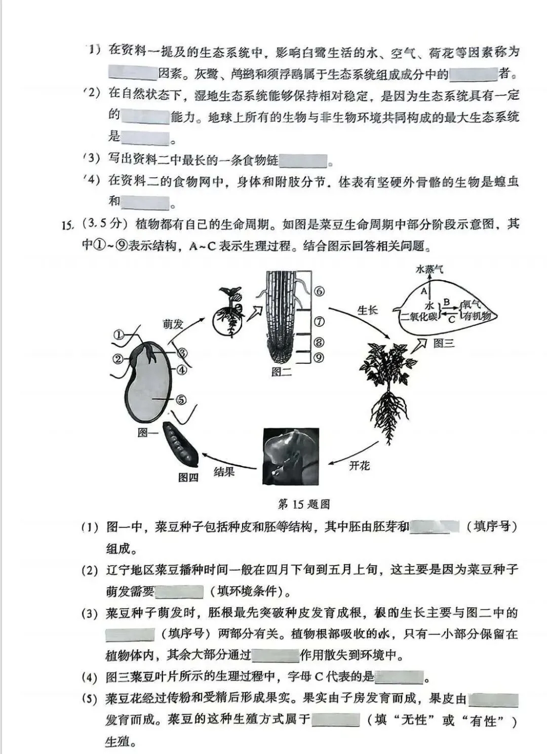 2026辽宁沈阳中考生物模拟 第4张