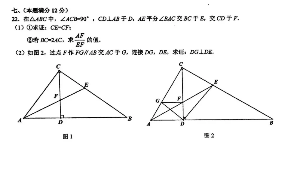 安徽中考合肥45中三模数学试卷(含解析) 第5张
