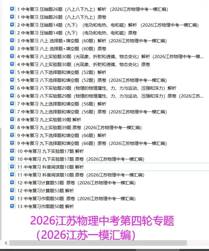 2026江苏中考物理第四轮专题(2026江苏一模汇编) 第1张