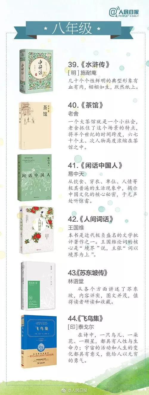 【备战中考】人民日报推荐:1-9年级经典必读书单 第10张