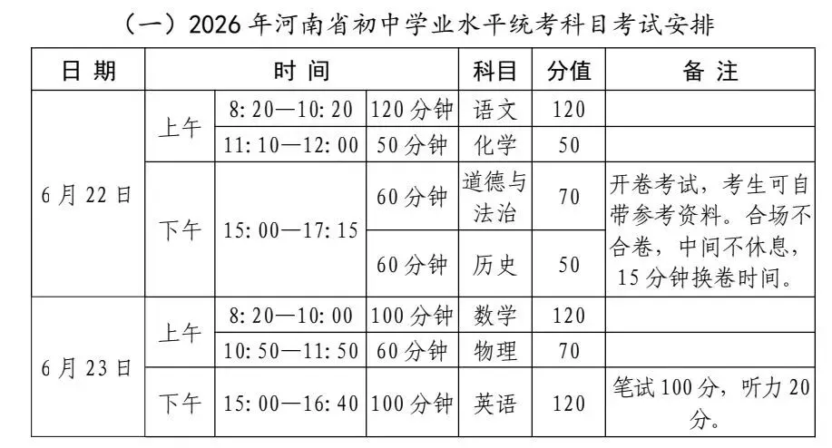 2026年郑州市中考考试时间和中考填报志愿具体时间 第3张