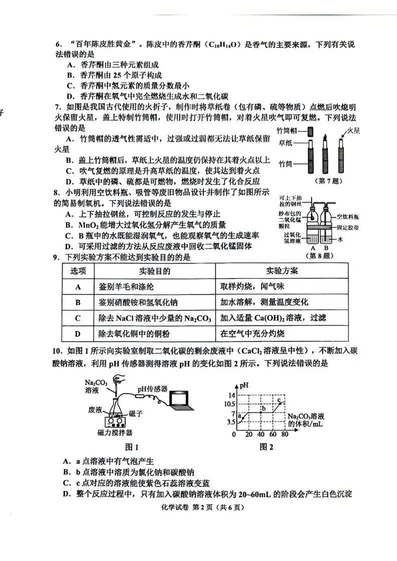 中考模拟|2026年河北省唐山市古冶区中考二模化学试卷(后附打印版下载链接) 第3张