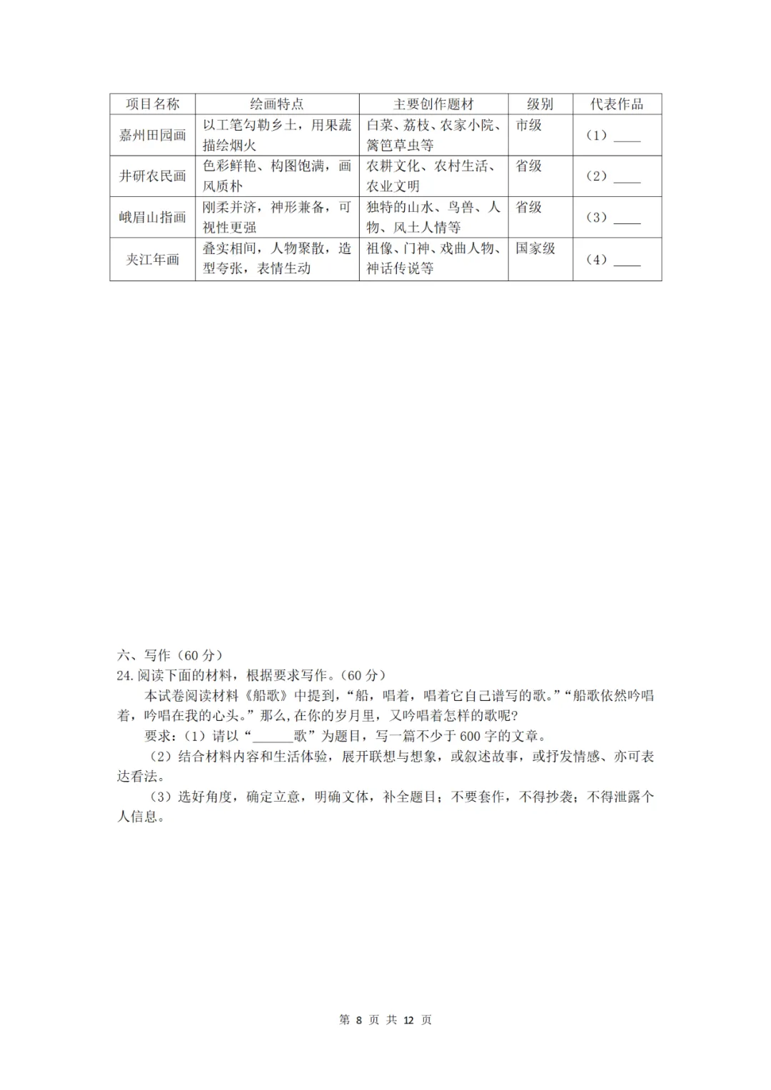 中考真题/四川省乐山市2025年初中学业水平考试语文试题(含答案) 第9张