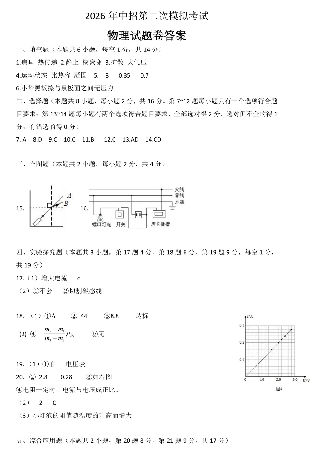 2026年各地九年级中招二模物理试卷及答案(开封市、三门峡市、南阳市、漯河市、许昌市)、鹤壁市一模最新汇总,文末下载pdf 第33张