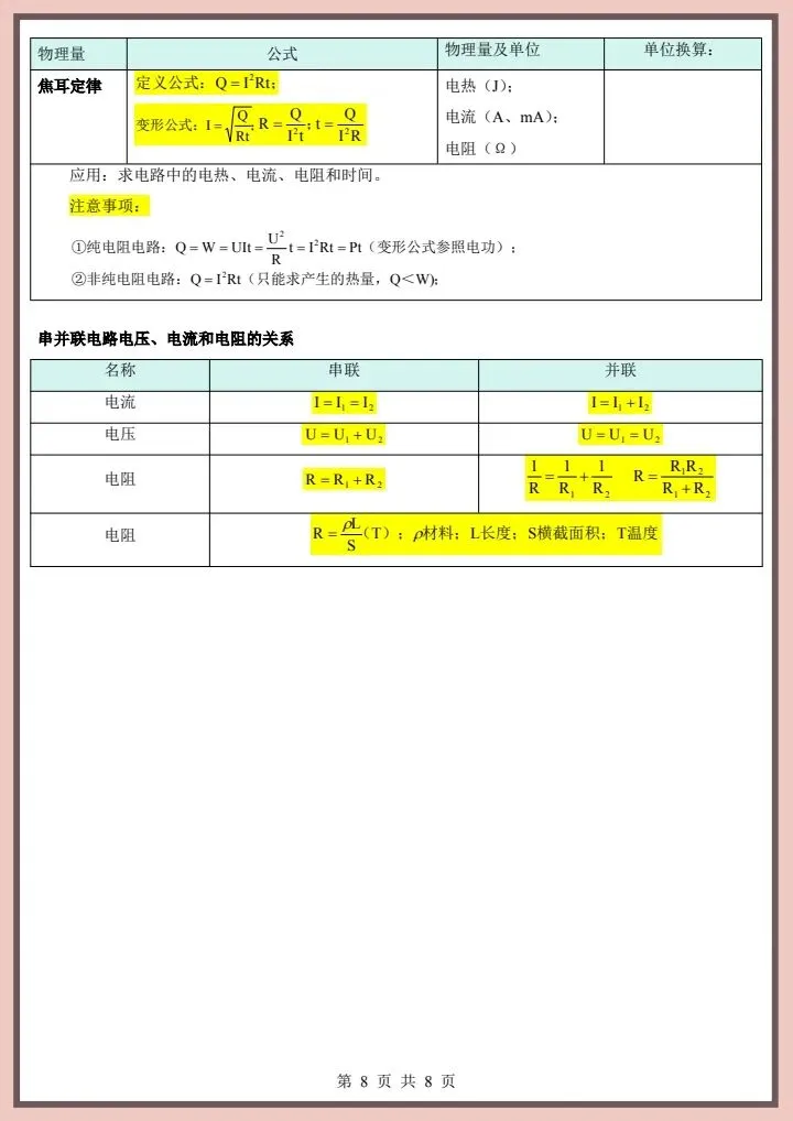 【中考物理】2026年中考物理《必备公式大全》完整电子版可打印! 第10张