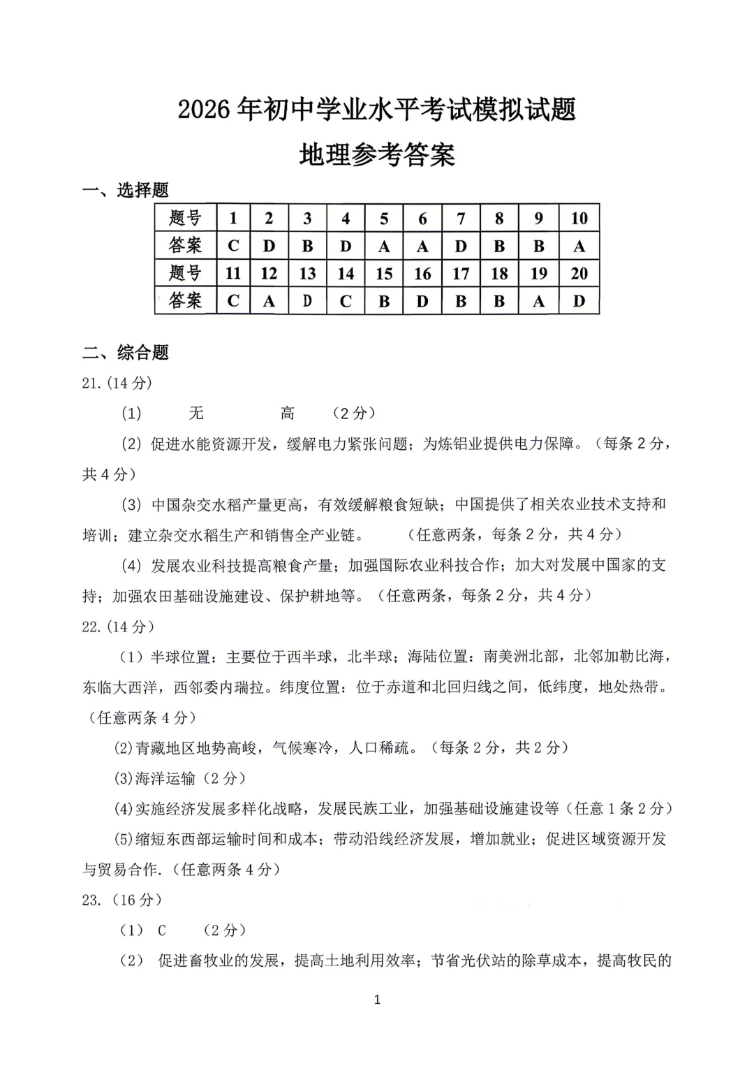 【地生模拟】2026年初中学业水平考试模拟地理生物试卷+答案 第13张