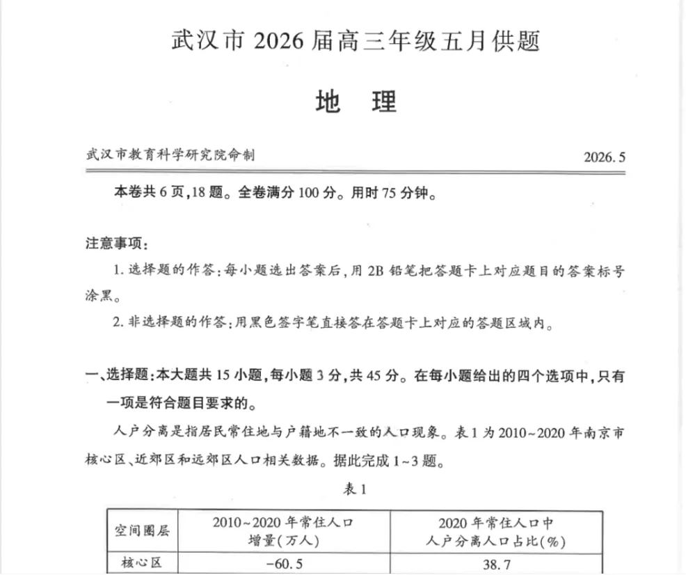 2026年湖北省武汉市高三五月供题全科真题试卷PDF版含答案 第2张 2026年湖北省武汉市高三五月供题全科真题试卷PDF版含答案 第2张