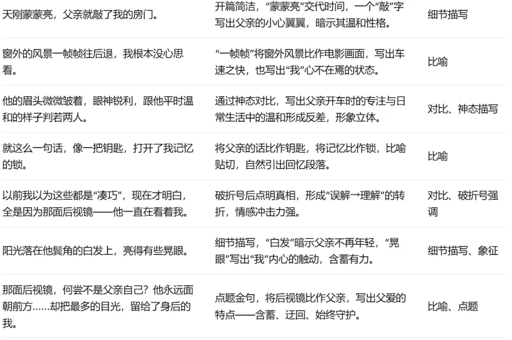 2026年中考押题:范文《后视镜里的目光》(父亲对“我”的爱) 第8张