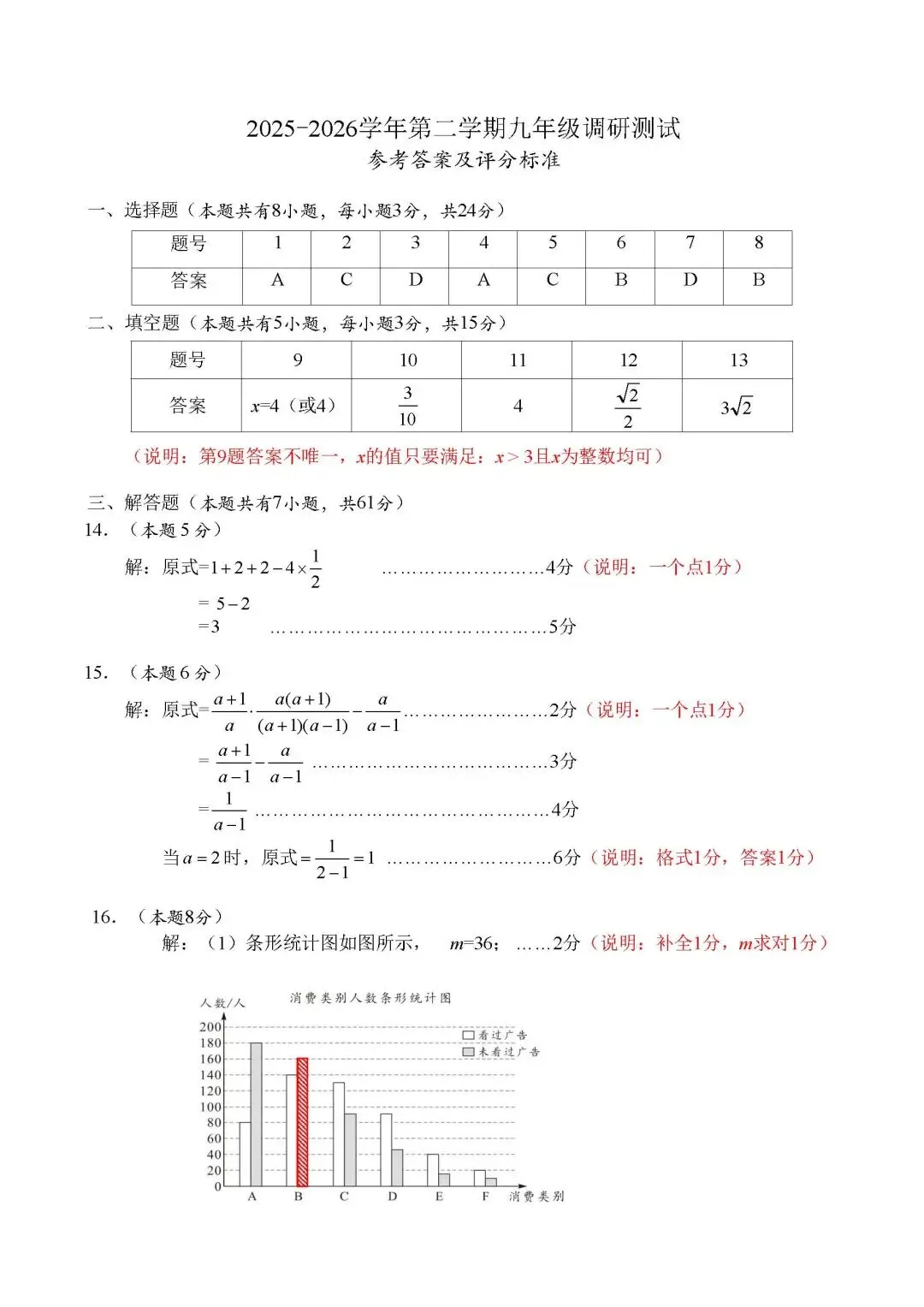 2026年深圳市部分地区初三二模数学试卷及参考答案 第7张