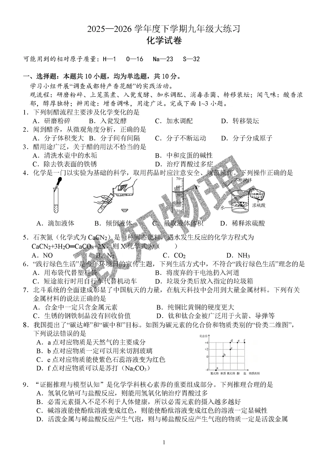 名校12 2026.5一模——化学试卷 第1张