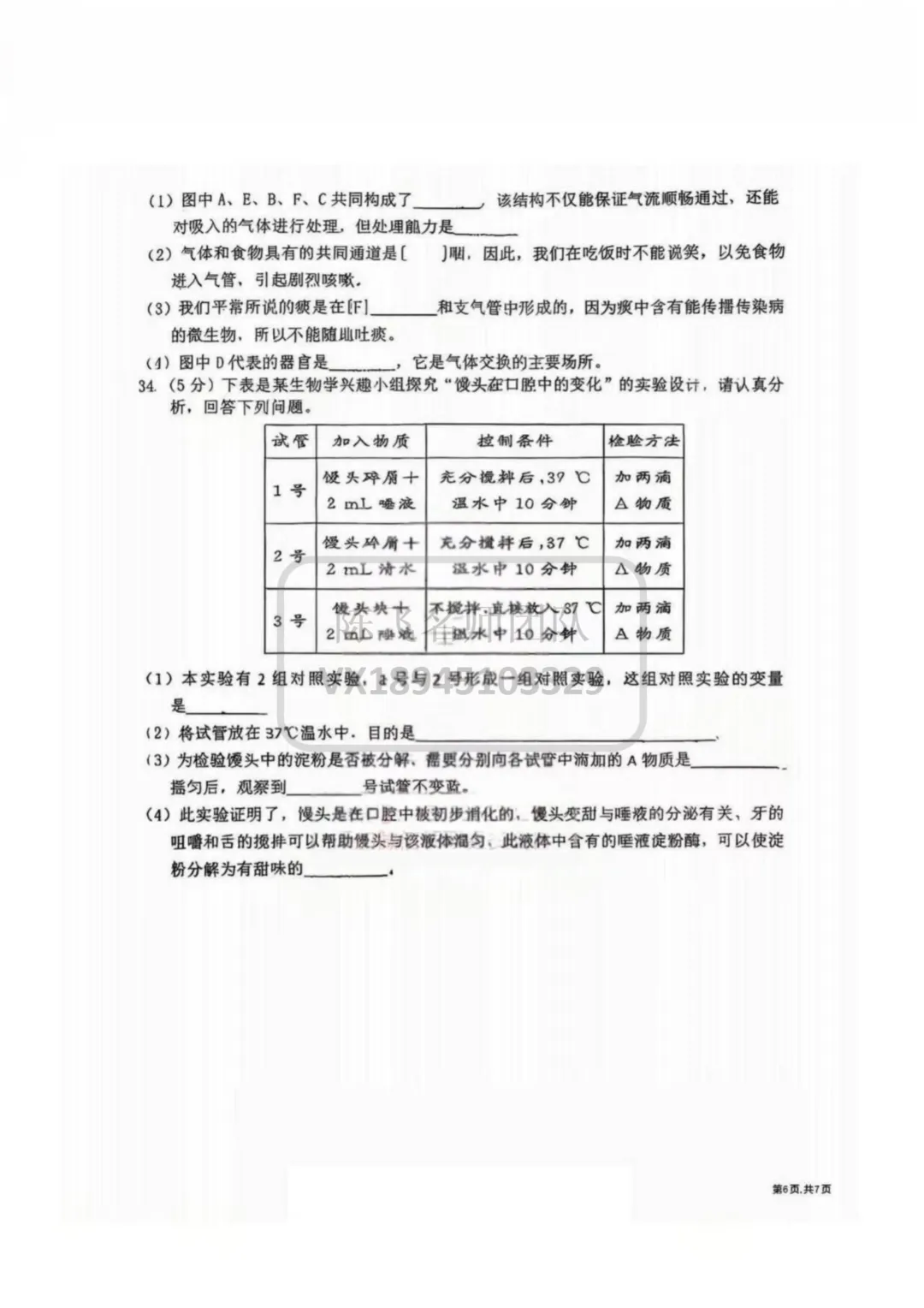 【生物】25-26年德强七(下) 期中试卷 第7张