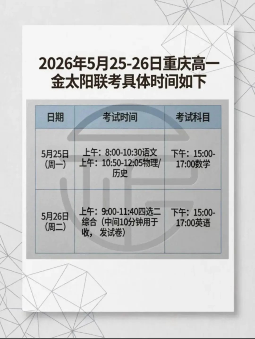 【试卷+解析】2026年重庆市高一高二金太阳5月九校联考全科汇总! 第2张