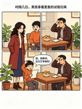 儿子拿着一张试卷跟我说:对不起,姐,又考低了 第4张