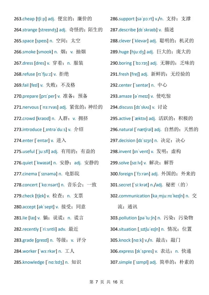 中考考前必背:688个高频词 第7张