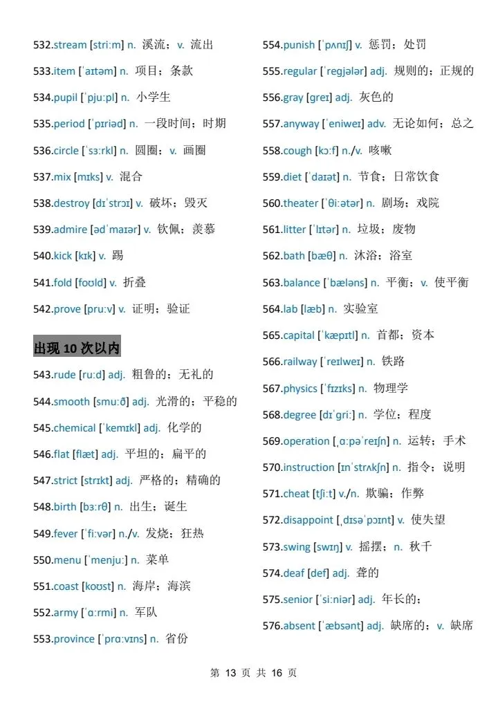 中考考前必背:688个高频词 第13张