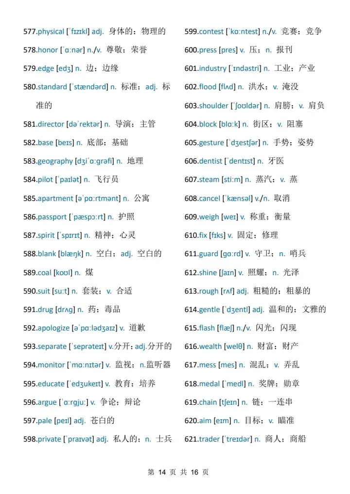 中考考前必背:688个高频词 第14张