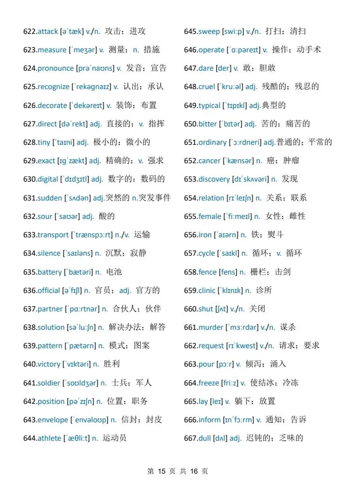 中考考前必背:688个高频词 第15张