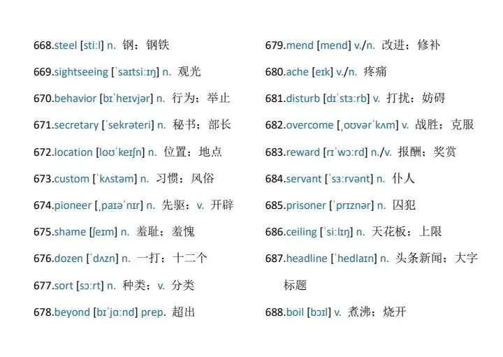 中考考前必背:688个高频词 第16张