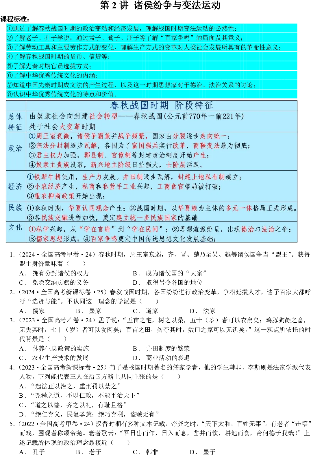 【真题汇编】2 诸侯纷争与变法运动 第1张