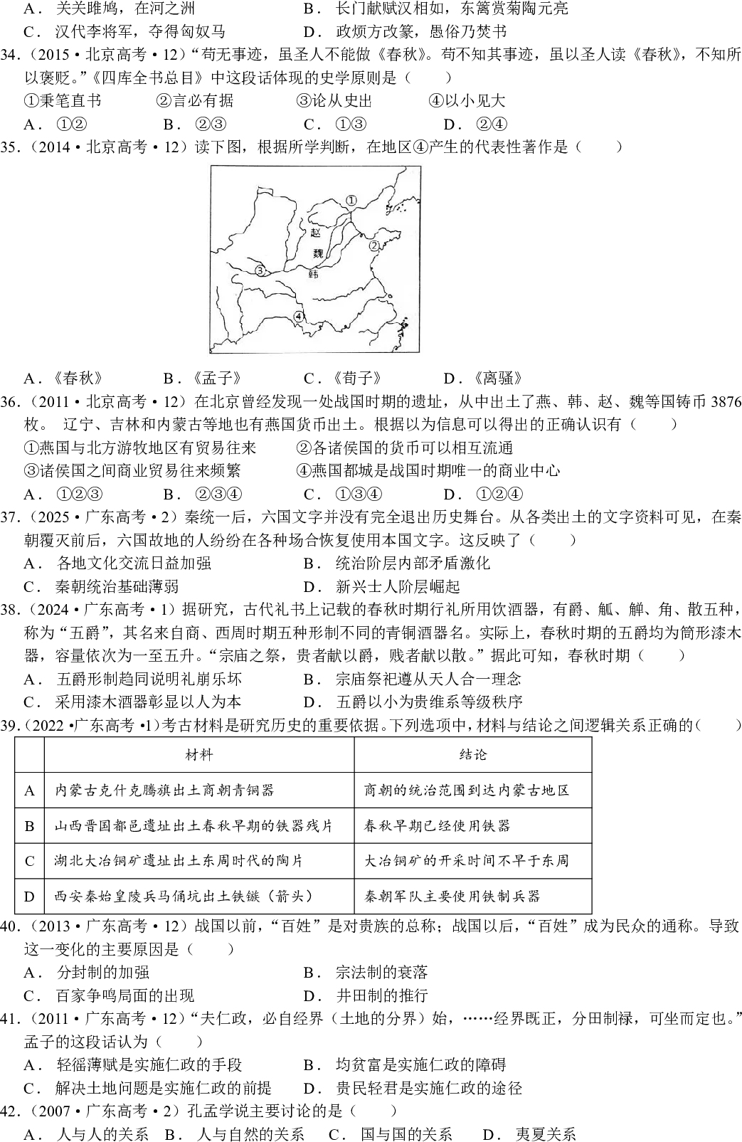 【真题汇编】2 诸侯纷争与变法运动 第5张
