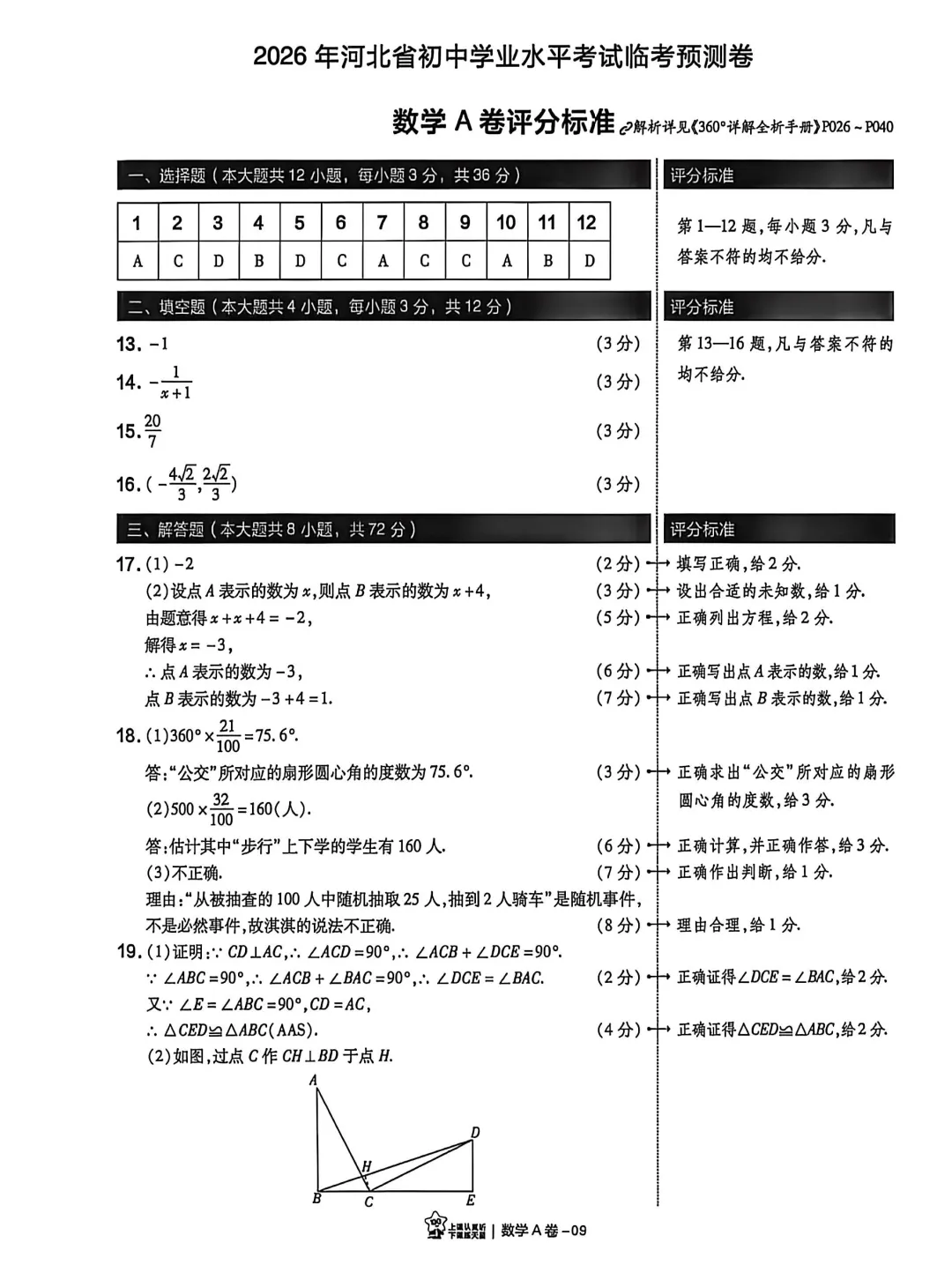 中考数学 | 2026河北省中考模拟临考预测卷A卷含答案 第15张 中考数学 | 2026河北省中考模拟临考预测卷A卷含答案 第15张