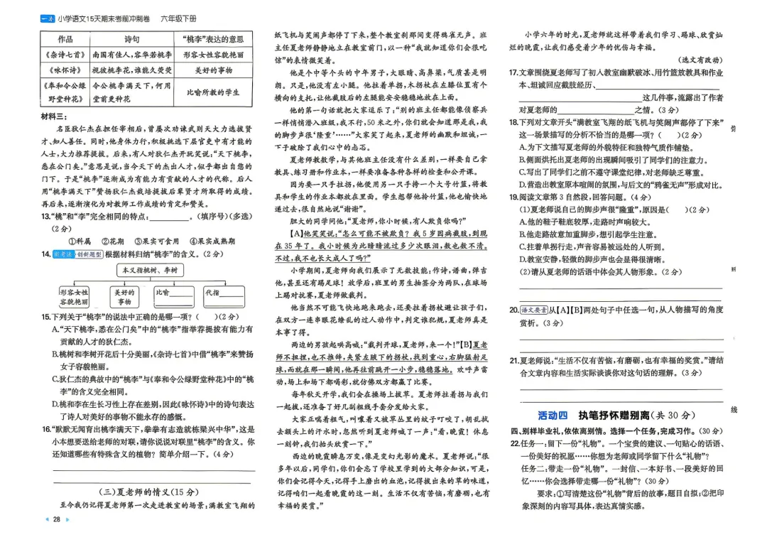 六年级下册 小语15天期末冲刺丨做真题·模拟考场·考前预测 第3张