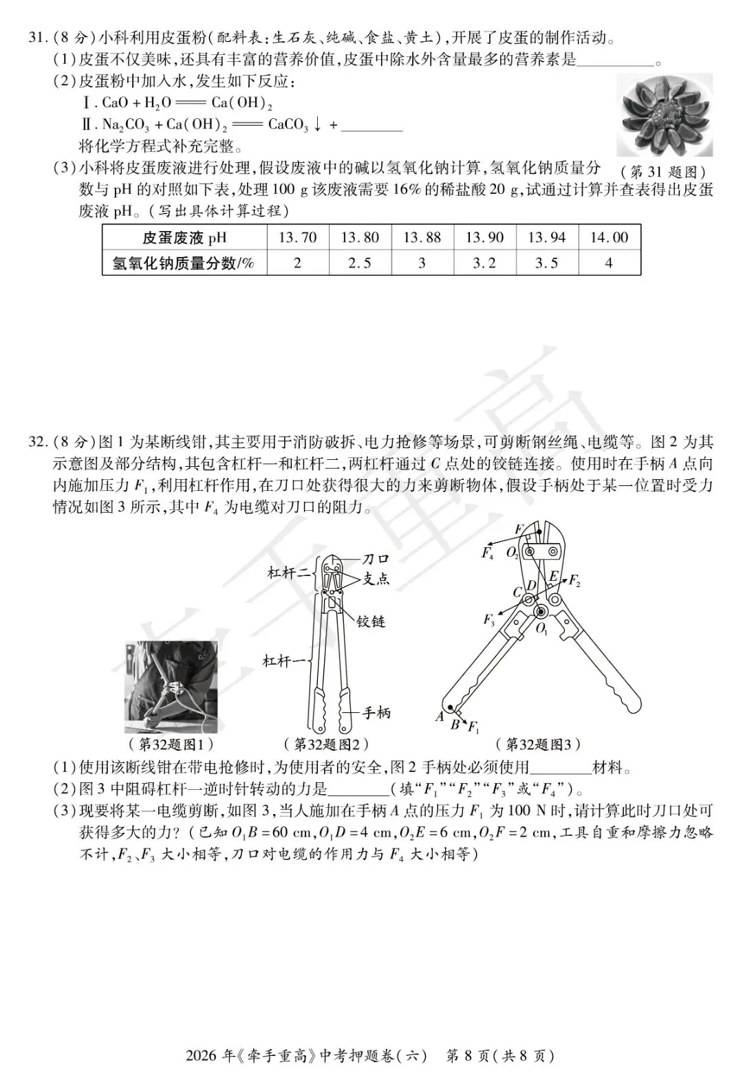 牵手重高2026年中考科学押题卷6(正文+答案+答题卷)初三必刷! 第11张
