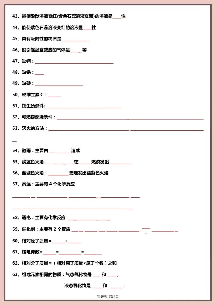 2026年中考化学《常考易错知识点总结》背诵版+默写版,完整电子版可打印! 第12张 2026年中考化学《常考易错知识点总结》背诵版+默写版,完整电子版可打印! 第12张