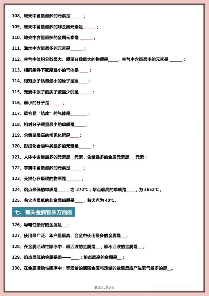 2026年中考化学《常考易错知识点总结》背诵版+默写版,完整电子版可打印! 第15张 2026年中考化学《常考易错知识点总结》背诵版+默写版,完整电子版可打印! 第15张