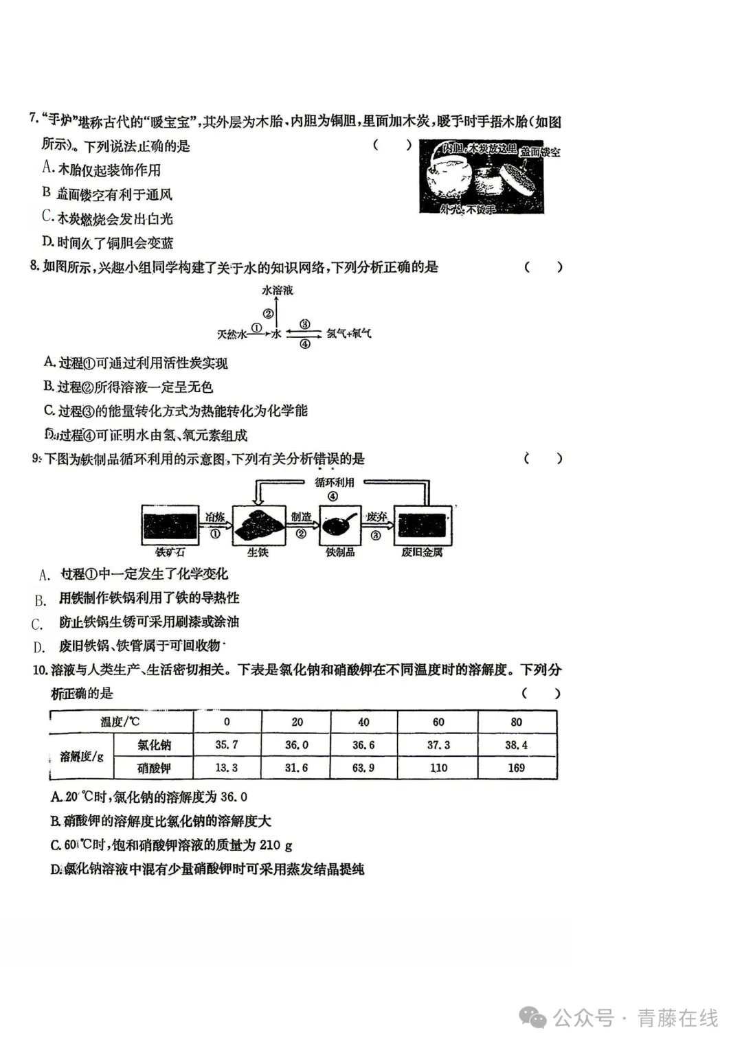 山西2026年九年级适应训练化学试卷与答案 第2张