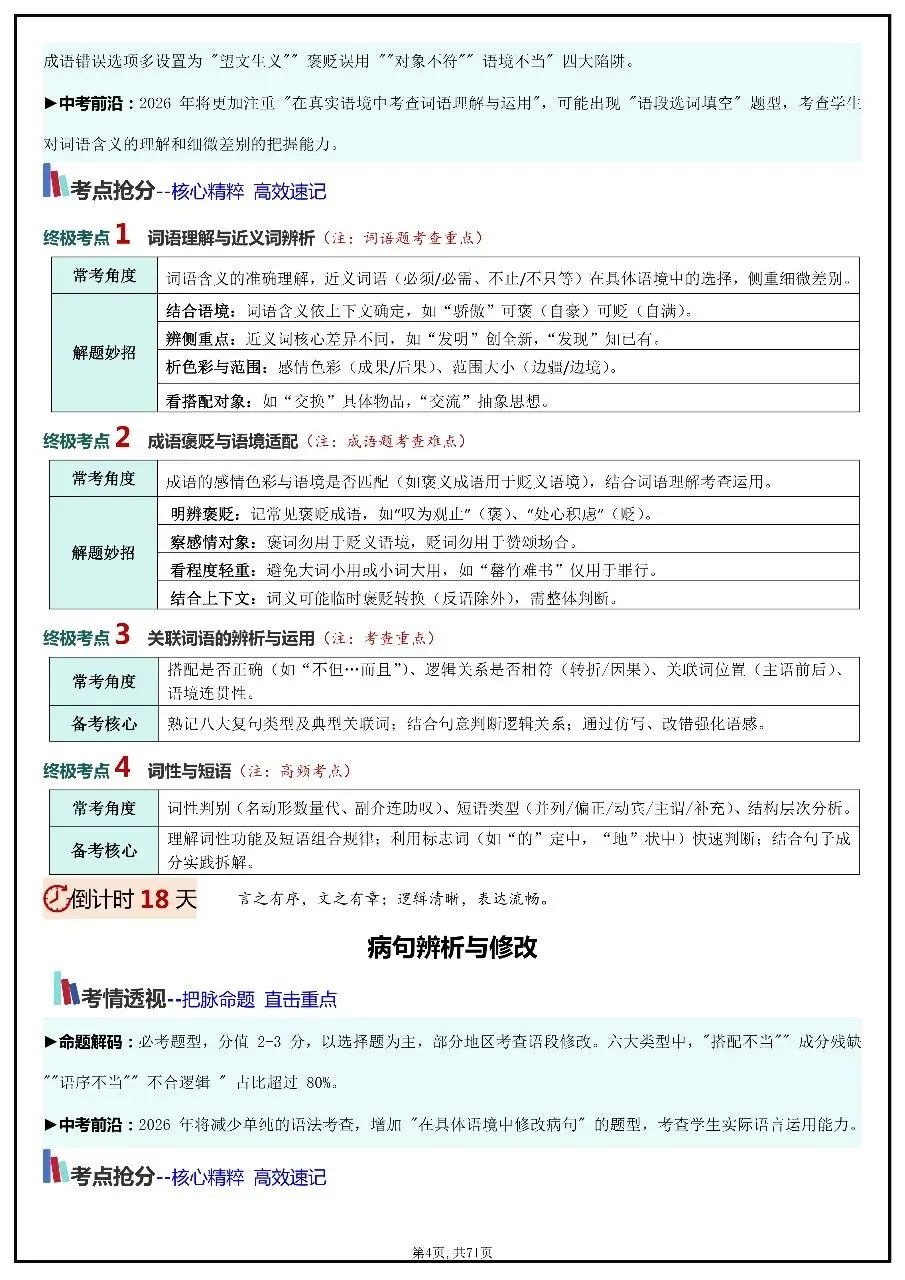 2026年中考语文考前20天冲刺讲义 第4张