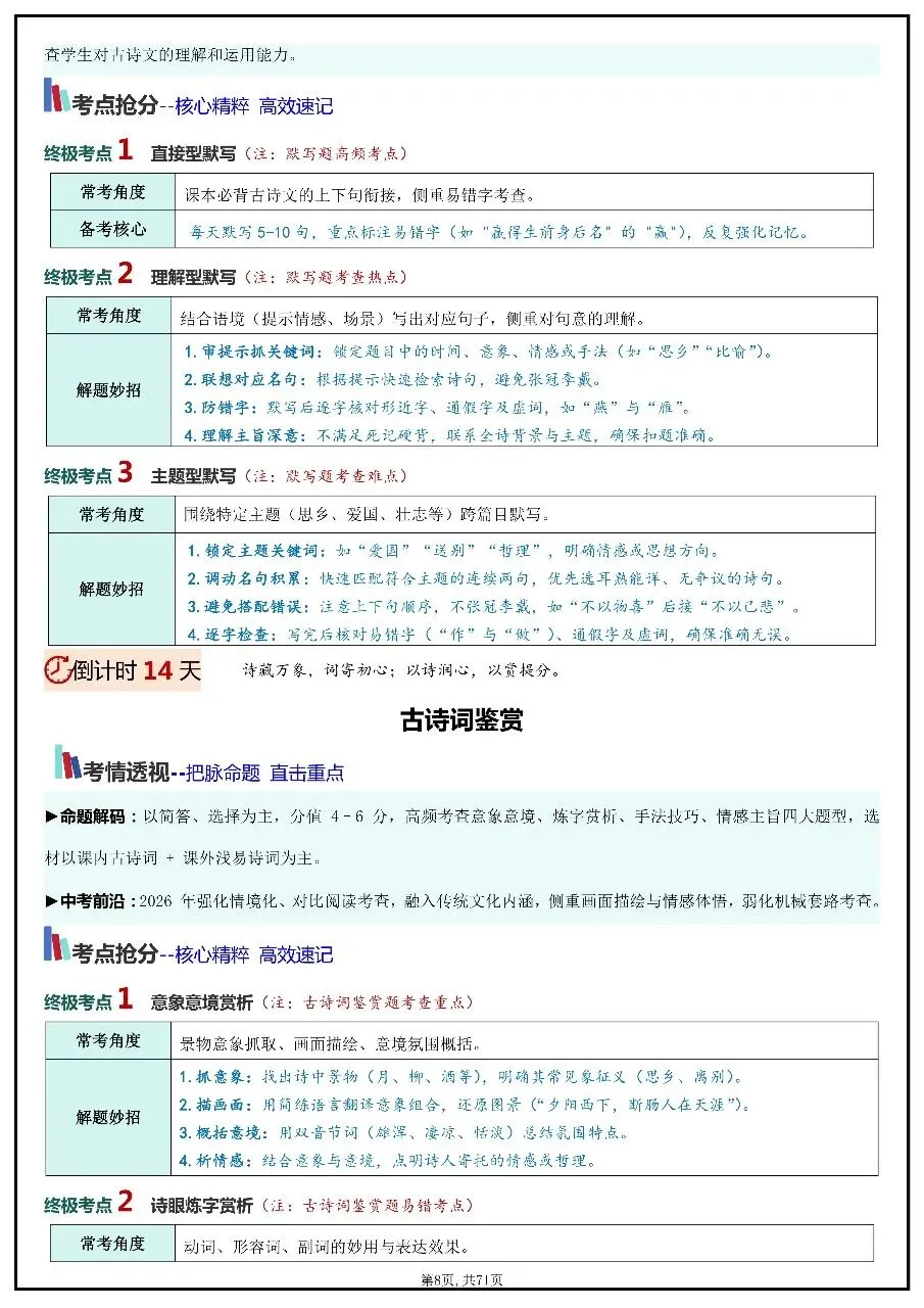 2026年中考语文考前20天冲刺讲义 第8张