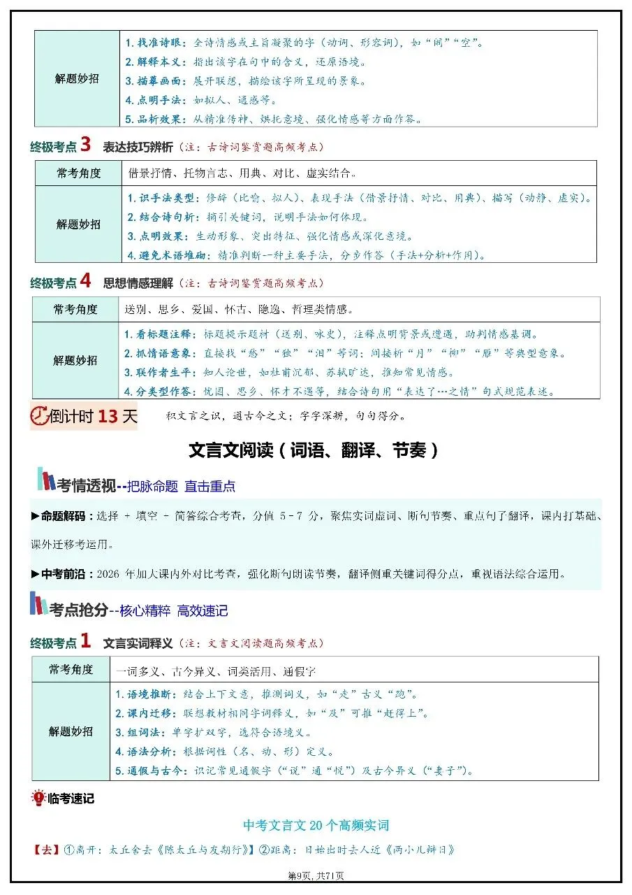 2026年中考语文考前20天冲刺讲义 第9张