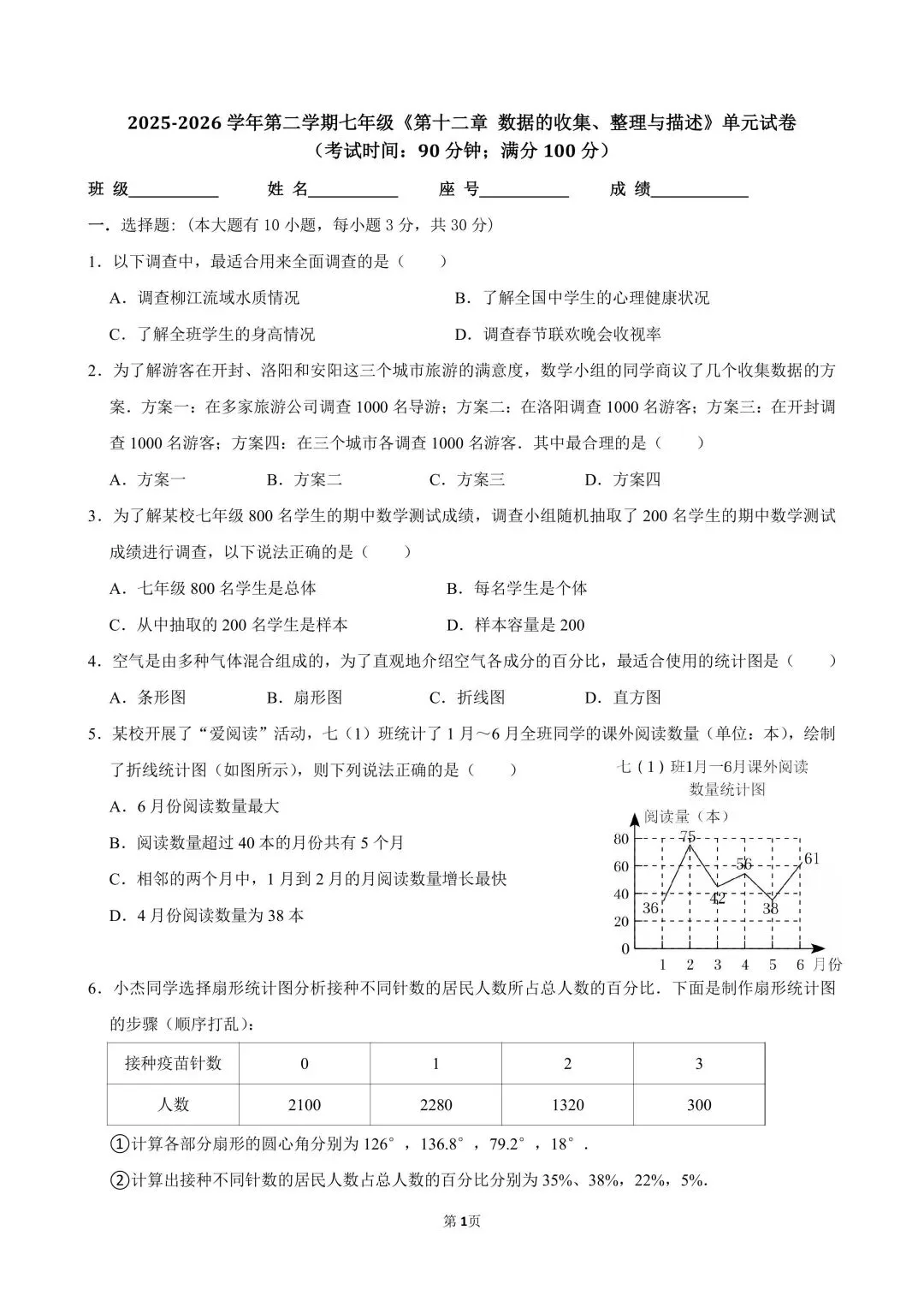 试卷分享|七年级《数据的收集、整理与描述》单元卷 第13张 试卷分享|七年级《数据的收集、整理与描述》单元卷 第13张