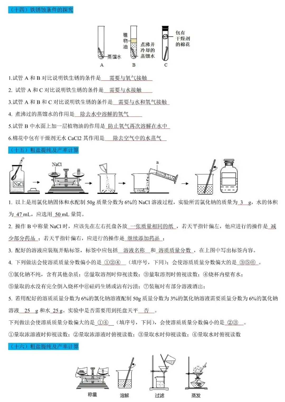 【考前必看】中考化学17个重点实验知识点速记 第11张
