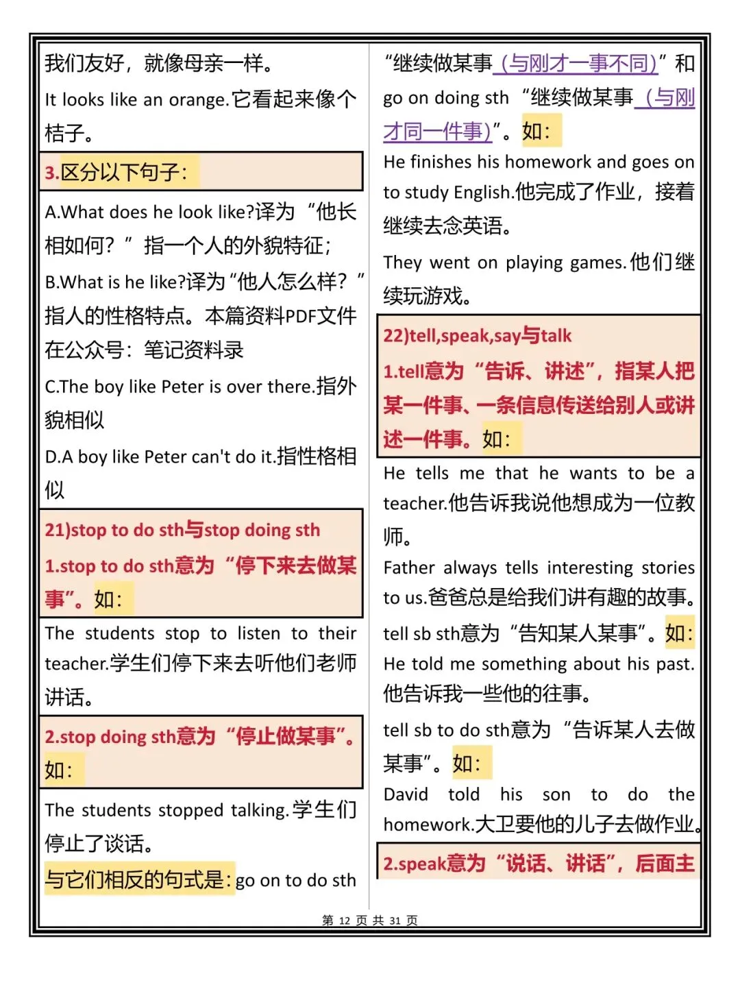 中考英语语法常考的知识点总结打印版,每天早晚读一遍,努力背下来 第12张