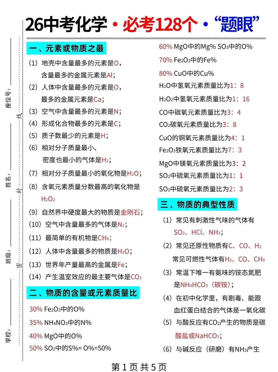 中考化学反反复复就考这几页纸背它抄答案 第5张 中考化学反反复复就考这几页纸背它抄答案 第5张