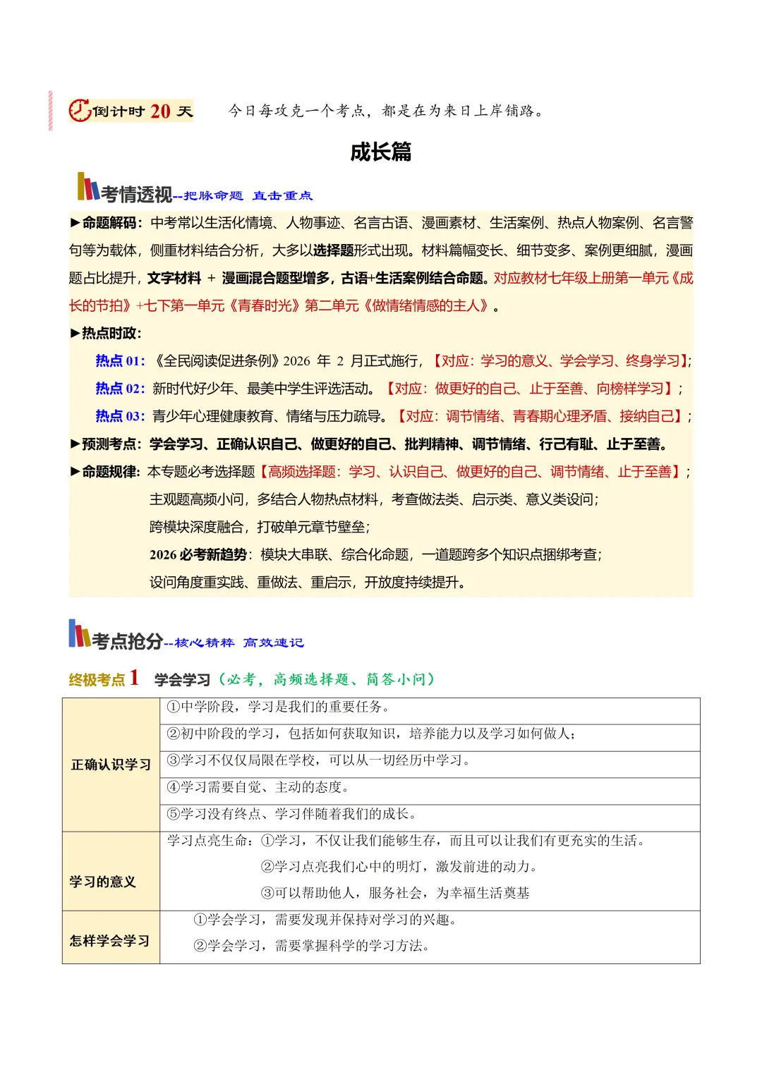 初中道法——2026年中考考前20天冲刺讲义(全国通用) 第4张 初中道法——2026年中考考前20天冲刺讲义(全国通用) 第4张
