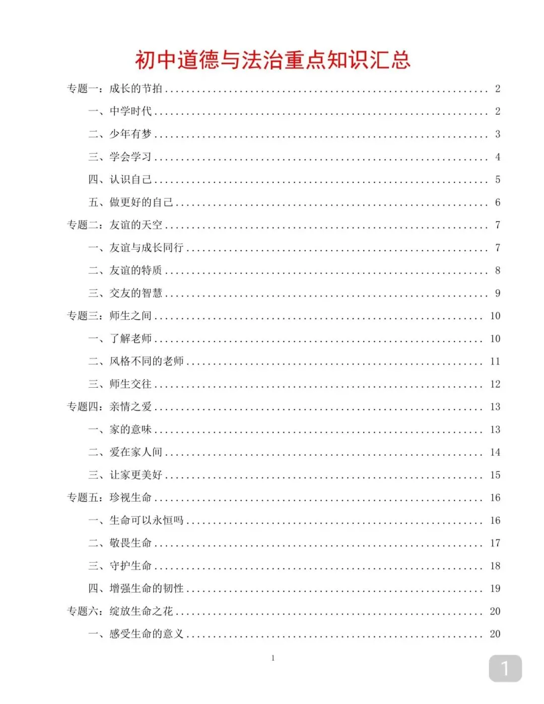 可打印的2026中考道德与法治重点知识点汇总及答题技巧 第1张