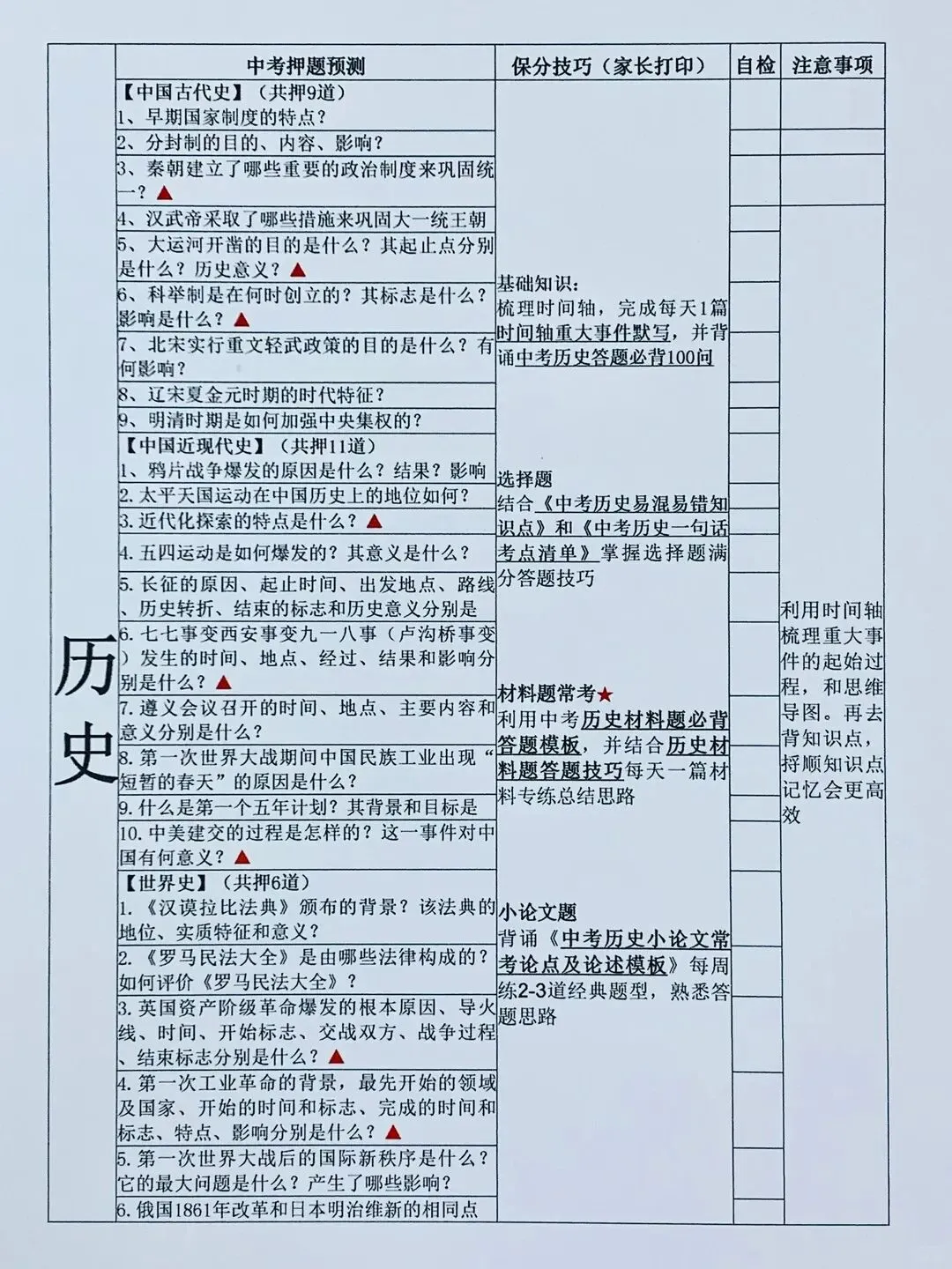 火箭班统一发的26中考全七科考前自查表 第5张 火箭班统一发的26中考全七科考前自查表 第5张