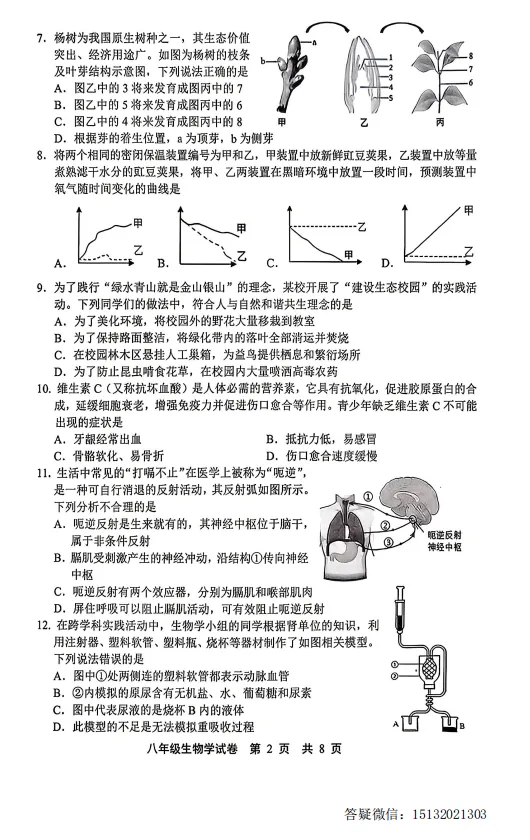 2026.5唐山市路北区中考二模生物试卷含答案 第2张