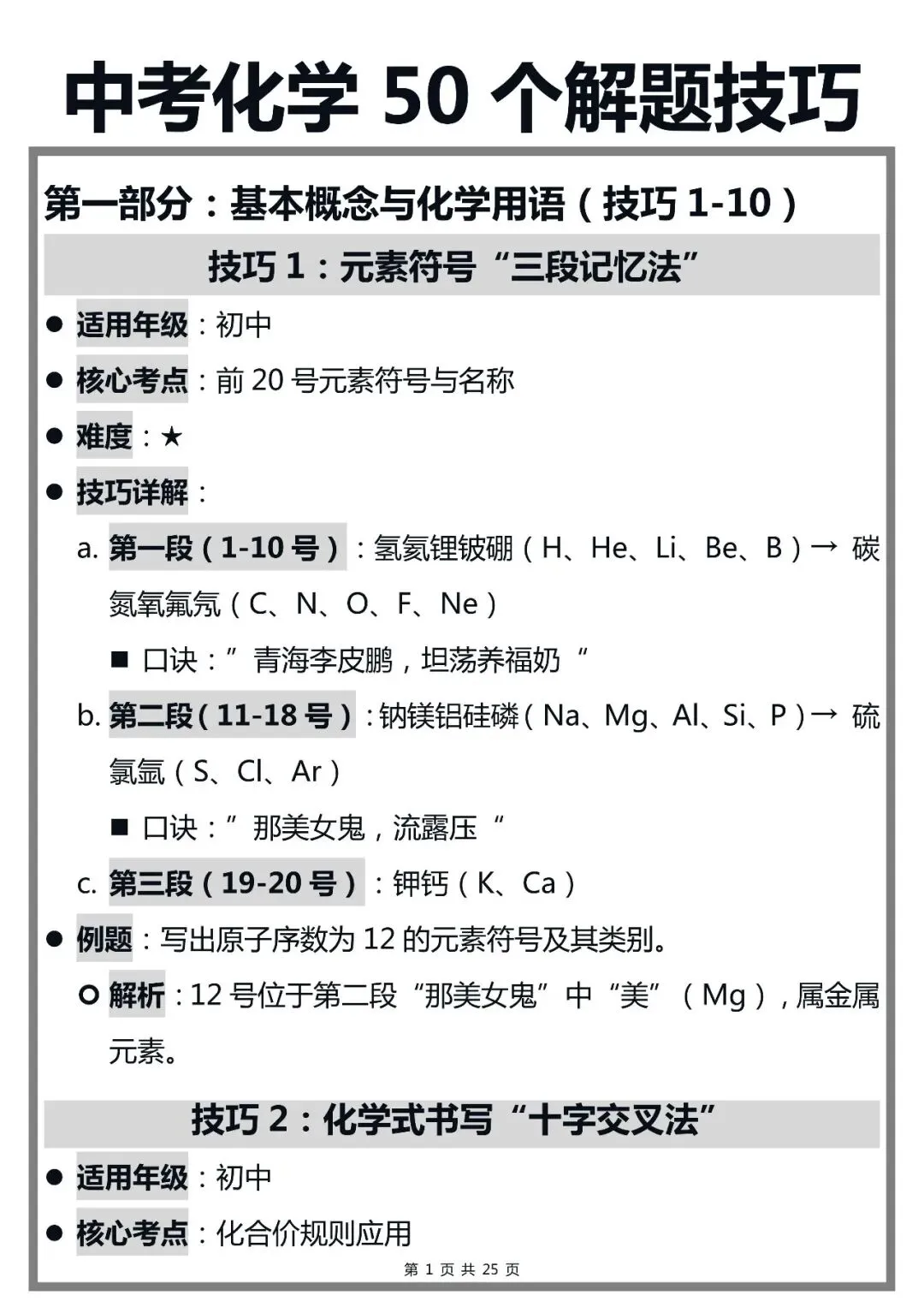 可以打印出来背的中考化学50个解题技巧,建议收藏 第1张