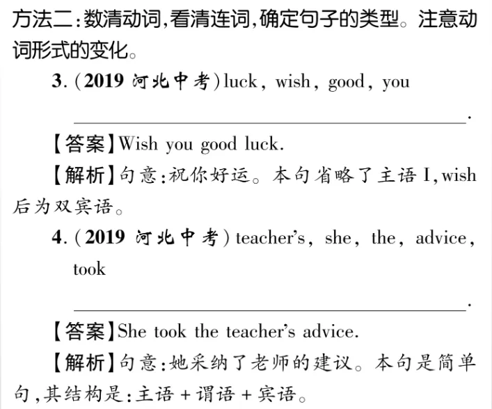中考连词成句 题型技巧与训练 第13张