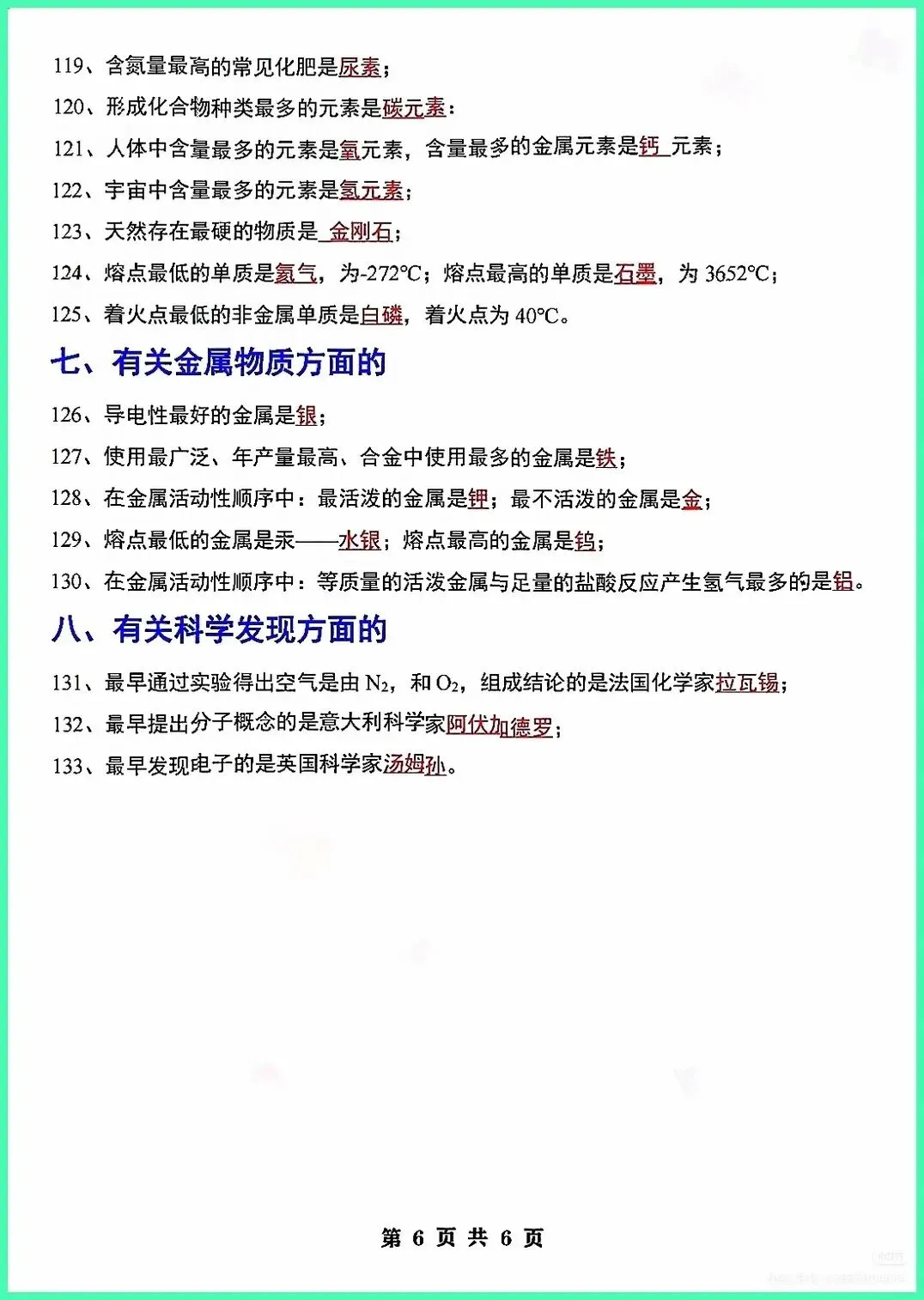 中考化学133个题眼,2026中考,反正就这6页纸 第6张