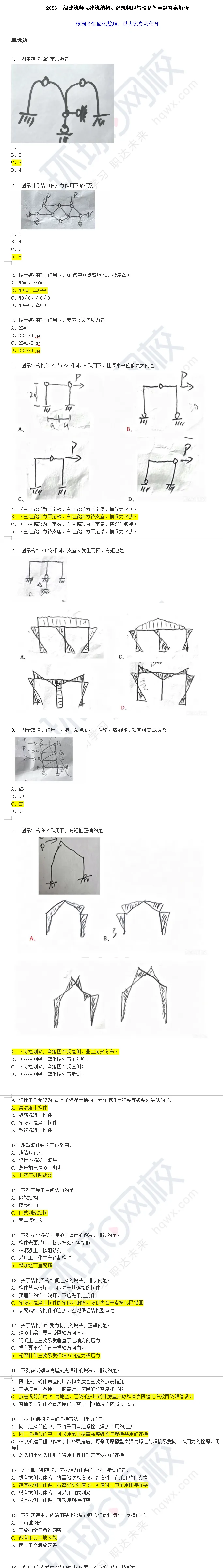6科汇总!2026一级建筑师真题答案来了(附评分标准及合格分数线) 第2张