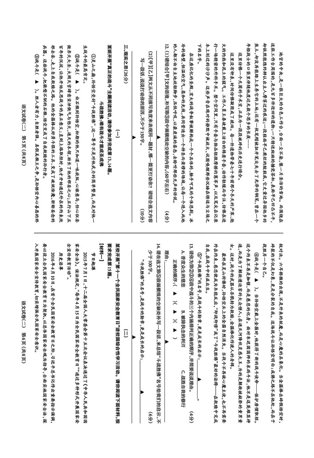 2026年初中学业水平模拟考试(二)语文 第3张