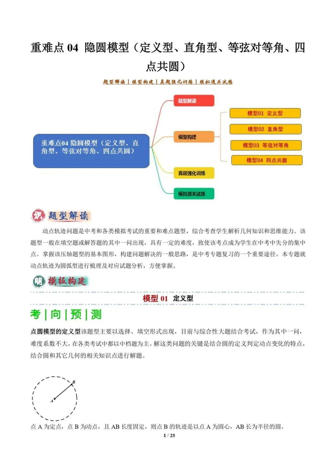【中考数学重难点专题】隐圆模型(定义型、直角型、等弦对等角、四点共圆)(解析版) 第2张 【中考数学重难点专题】隐圆模型(定义型、直角型、等弦对等角、四点共圆)(解析版) 第2张