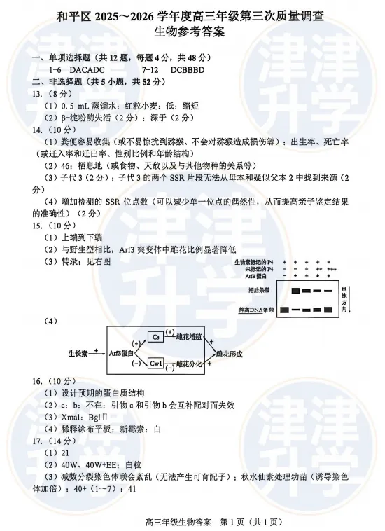 最新丨2026天津【高三三模】试卷&解析(和平区) 第36张 最新丨2026天津【高三三模】试卷&解析(和平区) 第36张