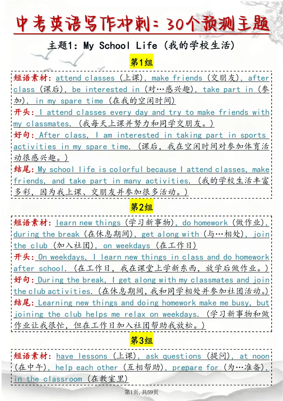 2026中考考前冲刺!英语写作 30 个预测话题(word打印版) 第1张